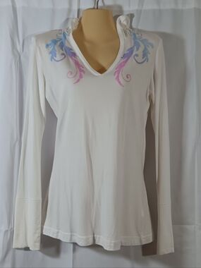 Green Apple Womens Medium Knit Hoodie White V-Neck Shirt Bamboo Ombre Swirl